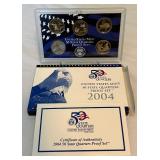 2004 State Quarters Proof Set (5 coins MI, FL, TX, IA, WI) - original package with COA