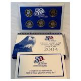 2004 State Quarters Proof Set (5 coins MI, FL, TX, IA, WI) - original package with COA