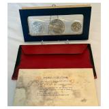 1776-1976 Bicentennial 40% SILVER Uncirculated 3 Coin Set - original package with COA, packaging shows fire damage