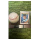 Minnesota Twins Gene Larkin, autographed baseball and autographed card w/ stand