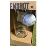 Benshot 16 ounce glass with embedded golf ball handcrafted in Wisconsin