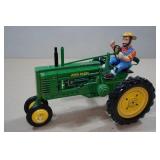 Franklin Mint Tin Mechanical John Deere Model B Tractor with Farmer