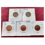 (5) Wheat Pennies in Flips - Some Red Uncirculated