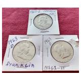 (3) 1963-D Franklin Half Dollars