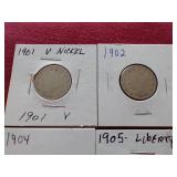 (9) Liberty "V" Nickels