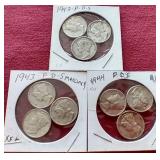 (9) Mercury Dimes - 1942-1944 P/D/S