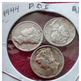 (9) Mercury Dimes - 1942-1944 P/D/S