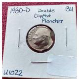 1980-D Dime - Double Clipped Error!