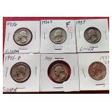 (6) 90% Silver Washington Quarters