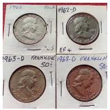 (4) Franklin Half Dollars