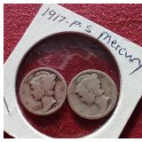 (2) Mercury Dimes - 1917 P & S