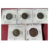 (5) Buffalo Nickels