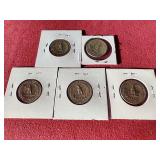(5) 90% Silver Washington Quarters