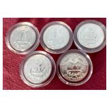 (5) BU/Proof 90% Silver Washington Quarters - Gorgeous