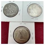 (3) Walking Liberty Half Dollars