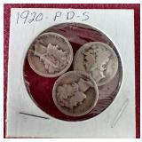(3) Mercury Dimes - 1920 P/D/S