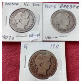 (3) Barber Half Dollars