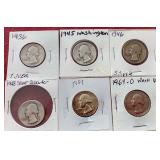 (6) 90% Silver Washington Quarters