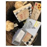 Fall Decor Basket - Assorted Wooden Signs & Accents in Wicker