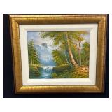 M. Scott Framed Oil Painting Tranquility 13x14.75 Landscape