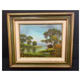 VTG Louisiana Bayou Oil Painting by Chas R. Handford, Framed 12.5x14.5 Inch