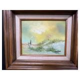 Cooper Signed Framed Beach Landscape Oil Painting 15x17