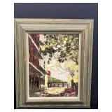 VTG 1969 Framed Oil Painting by E. Blout, New Orleans French Market Scene, 14x12