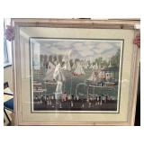 Framed Michel Delacroix Print, Signed, Sailboat Regatta Scene, 31x36 Inches
