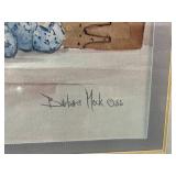 Framed Barbara Mock 1986 Print of Dolls and Flowers 17x22