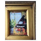 Framed Oil Painting, Grand Piano in Sunlit Music Room, 9x10 in