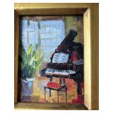 Framed Oil Painting, Grand Piano in Sunlit Music Room, 9x10 in