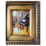 Miniature Oil Painting "Music Room" in Ornate Gold Frame - 9" x 8"