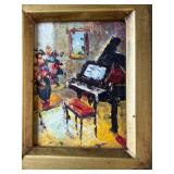 Miniature Oil Painting "Music Room" in Ornate Gold Frame - 9" x 8"