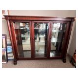 Glass Front Wood Display Cabinet with Mirrored Back and Adjustable Shelves, 54x66x12 in - no contents inc