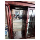 Glass Front Wood Display Cabinet with Mirrored Back and Adjustable Shelves, 54x66x12 in - no contents inc