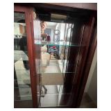 Glass Front Wood Display Cabinet with Mirrored Back and Adjustable Shelves, 54x66x12 in - no contents inc