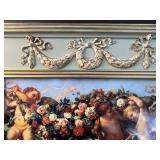 French Style Framed Print of Cherubs Playing in Flowers 31.5 x 24 in