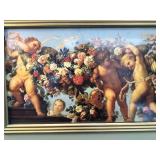 French Style Framed Print of Cherubs Playing in Flowers 31.5 x 24 in