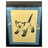 Lot of 2 Framed Art Pieces - 1906 League of American Municipalities Photo and Cat Drawing on back