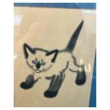 Lot of 2 Framed Art Pieces - 1906 League of American Municipalities Photo and Cat Drawing on back