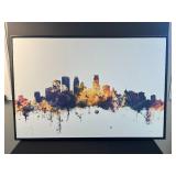 Framed Canvas Art with Colorful City Skyline