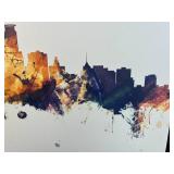 Framed Canvas Art with Colorful City Skyline