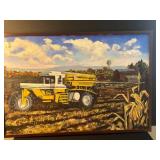 Farm Scene Original Painting Featuring Yellow Agricultural Equipment 25x37 Framed