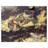 Farm Scene Original Painting Featuring Yellow Agricultural Equipment 25x37 Framed