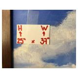 Farm Scene Original Painting Featuring Yellow Agricultural Equipment 25x37 Framed