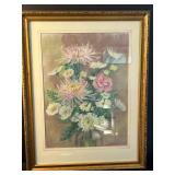 Framed Floral Pastel Artwork Signed by A.E. Barnes, 27x20 Inches