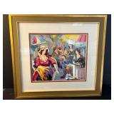 Limited Edition Kerman Serigraph Cafe Scene Framed Artwork 21.5x21.5