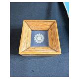 Group of Decorative Items: Framed Cat Print, Needlework Napkins, Wooden Box w Lacework