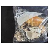 Collection of Vintage Powder Horns, Shells, Stones, and Brass Powder Flask