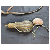 Collection of Vintage Powder Horns, Shells, Stones, and Brass Powder Flask